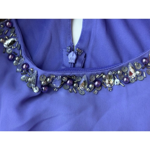 SLNY Women's‎ Purple Beaded Neck Sleeveless Chiffon Dress - Size 14 NWT Party - Picture 7 of 13